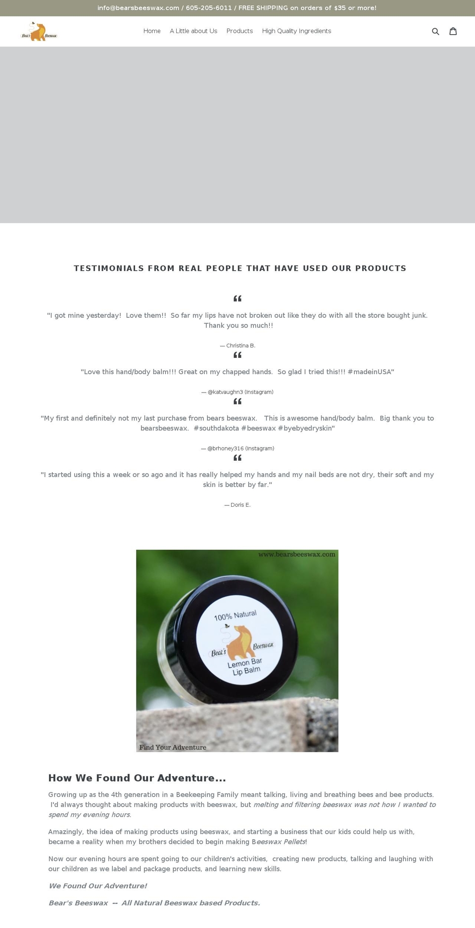 bearsbeeswax.com — Shopify storefront screenshot