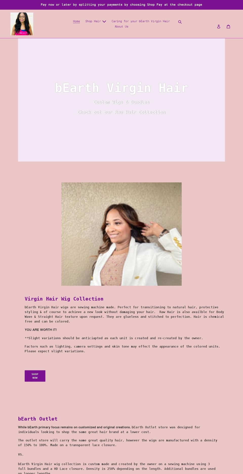 bearthrawhair.com shopify website screenshot