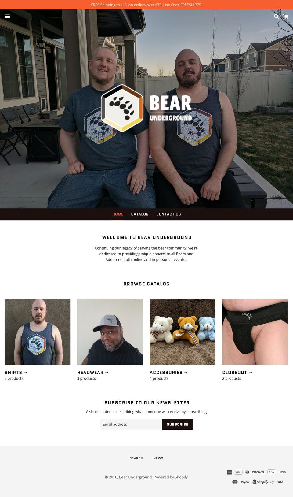bearunderground.com — Shopify storefront screenshot