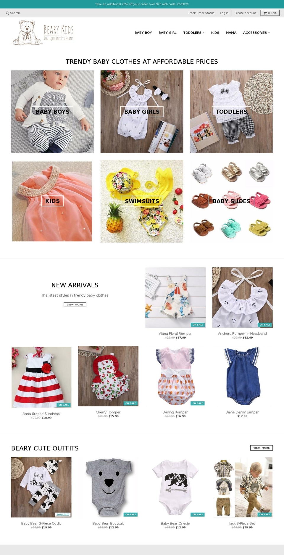 bearykids.com shopify website screenshot