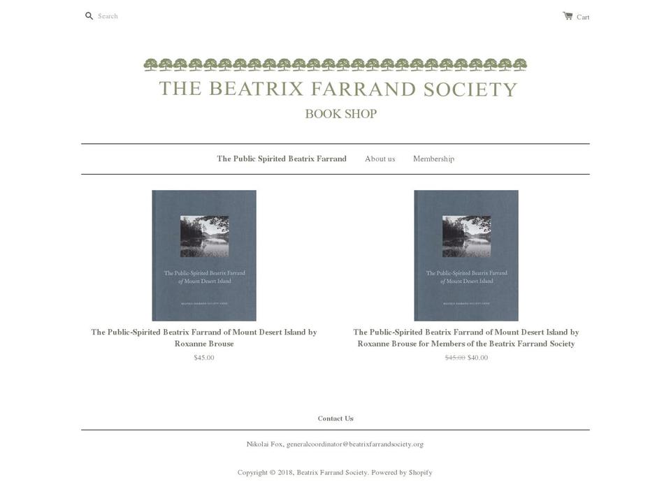 beatrixfarrandsocietyshop.org shopify website screenshot