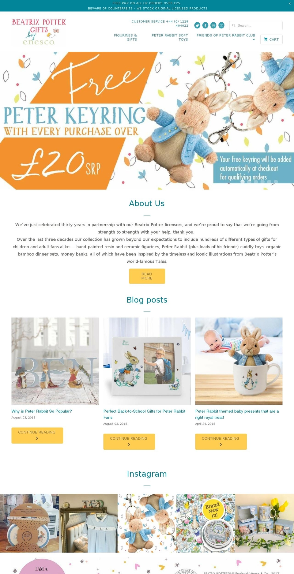 beatrixpottergiftsbyenesco.co.uk shopify website screenshot