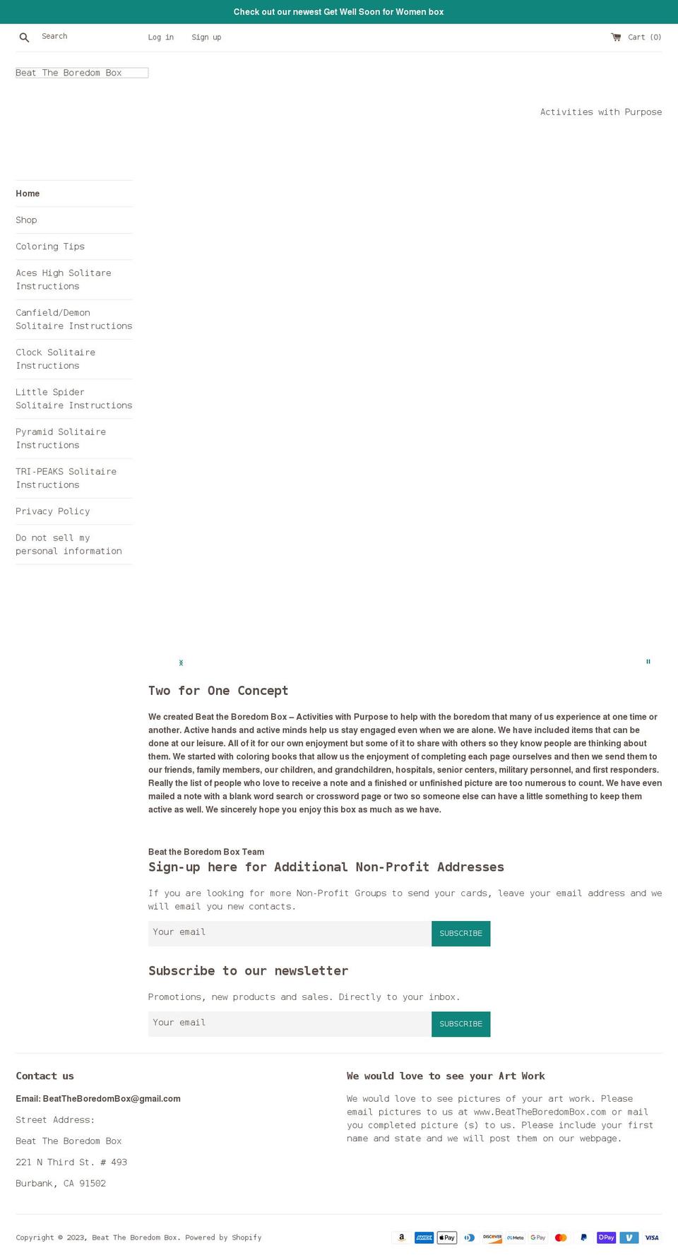 beattheboredombox.com shopify website screenshot