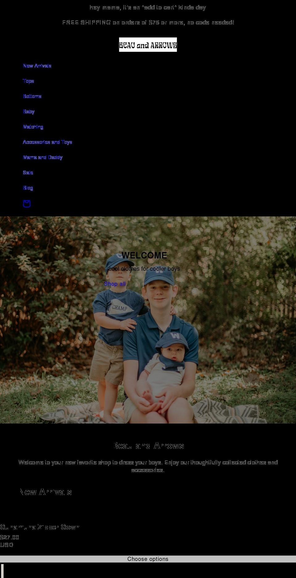 beauandarrows.com shopify website screenshot