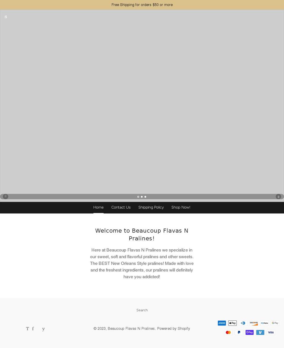 beaucoupflavasnpralines.com shopify website screenshot