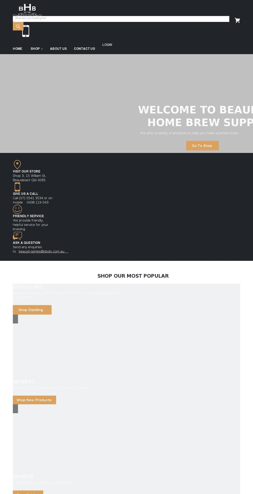 beaudeserthomebrew.com.au shopify website screenshot