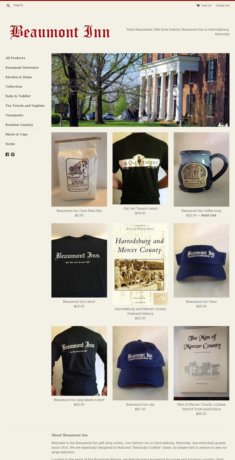 beaumont-inn-gift-shop.myshopify.com shopify website screenshot