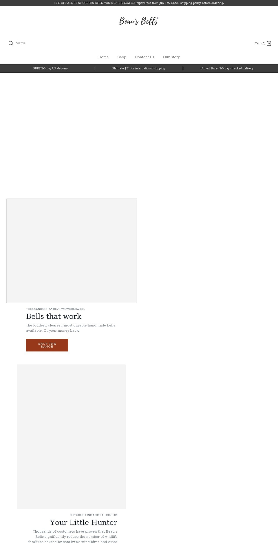 beaus-bells.com shopify website screenshot