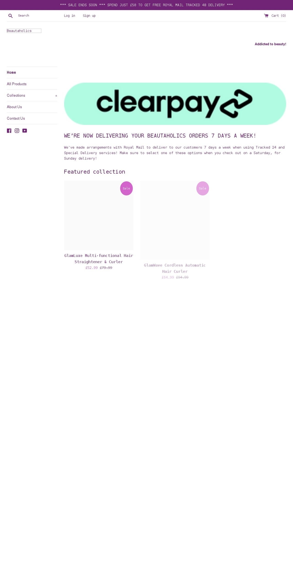 beautaholics.com shopify website screenshot