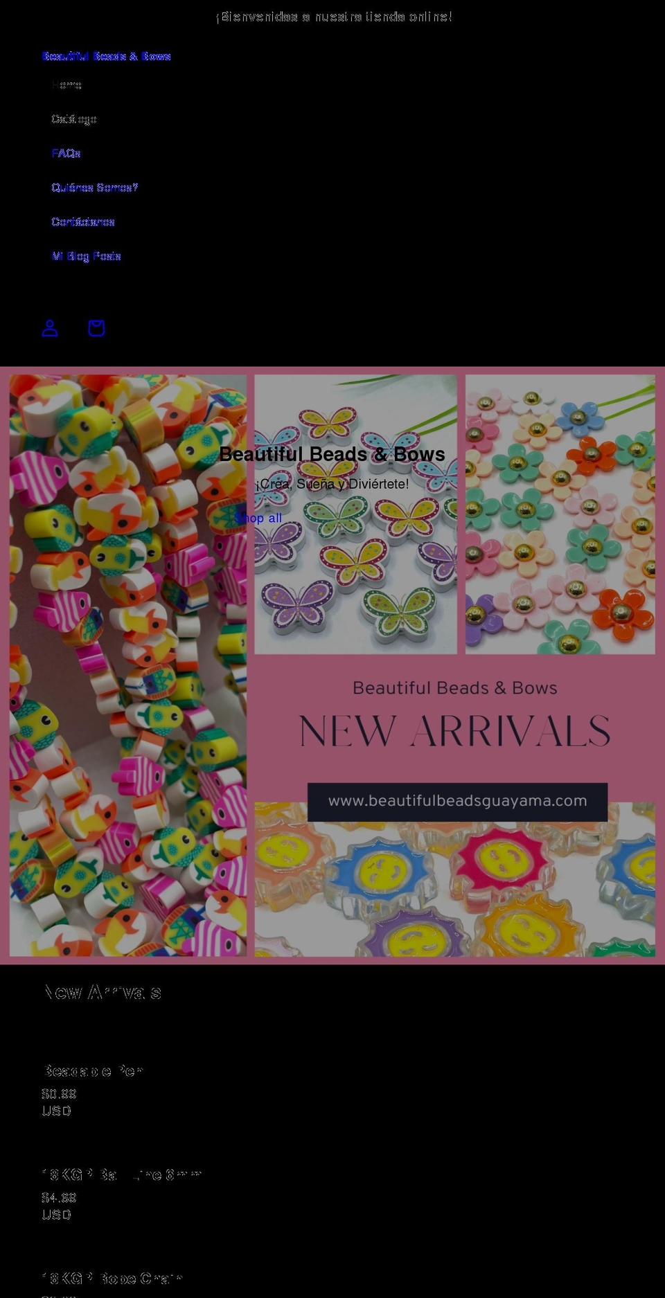 beautifulbeadsguayama.com shopify website screenshot