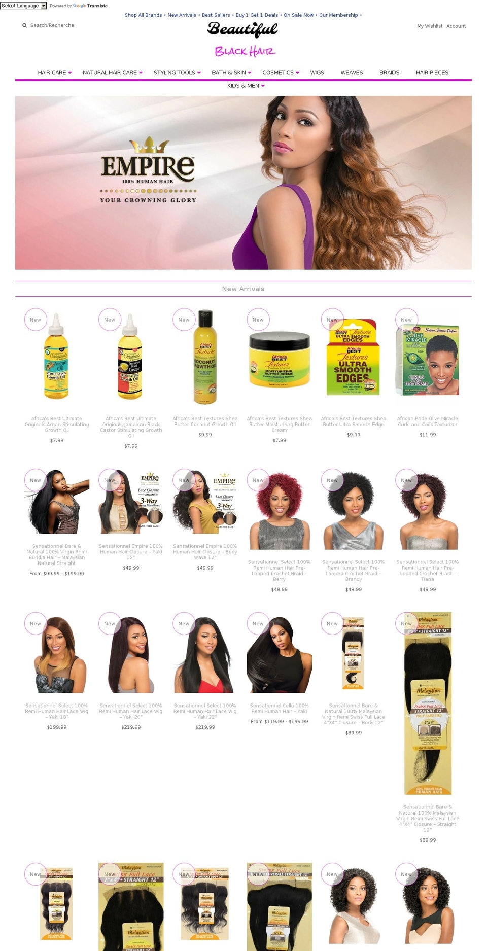 beautifulblackhair.ca shopify website screenshot