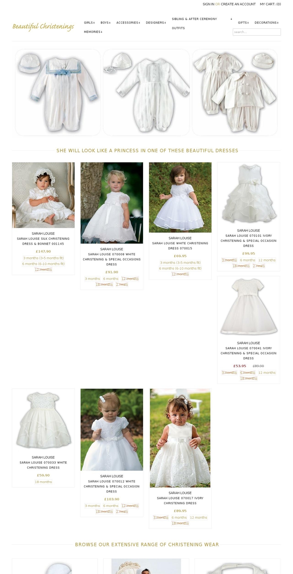 beautifulchristenings.co.uk shopify website screenshot