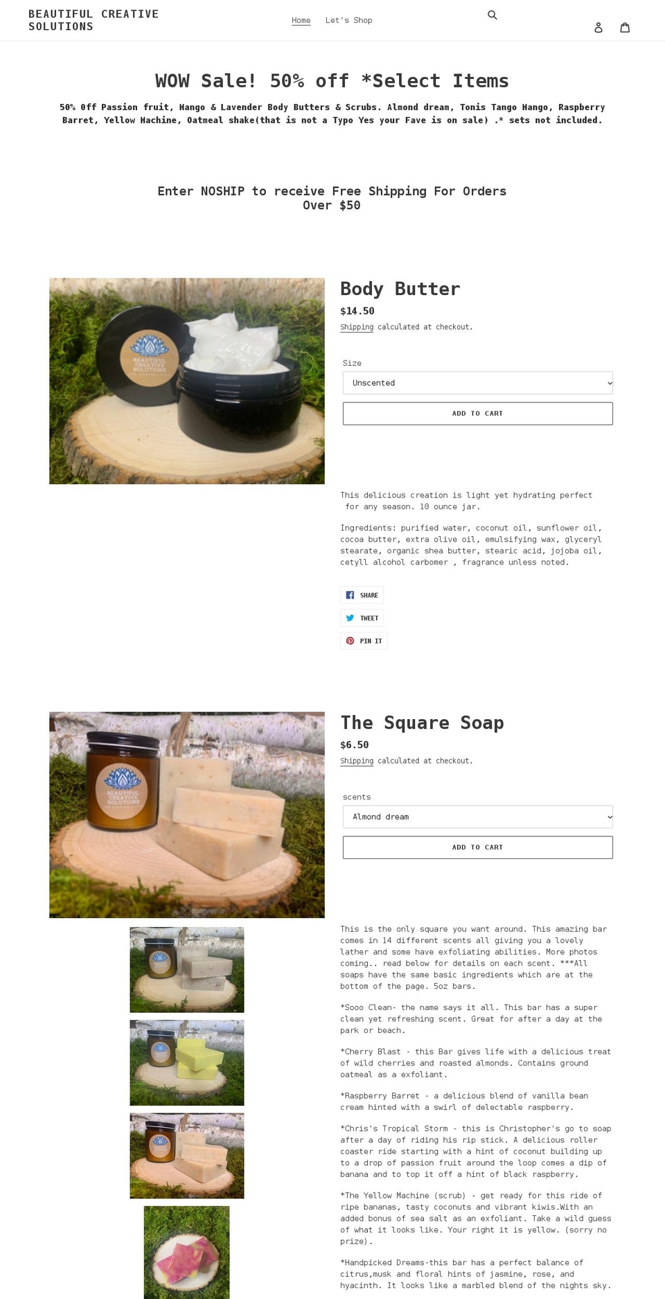 beautifulcreativesolutions.com shopify website screenshot