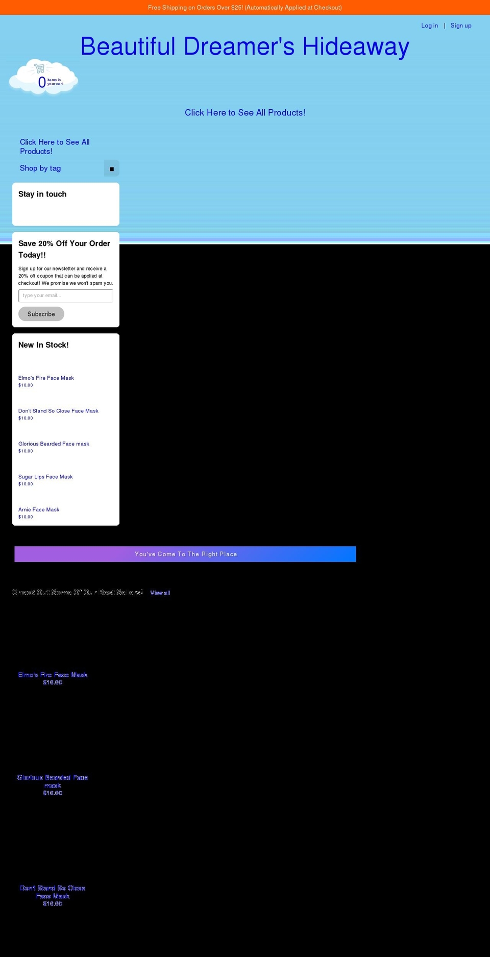 beautifuldreamershideaway.com shopify website screenshot