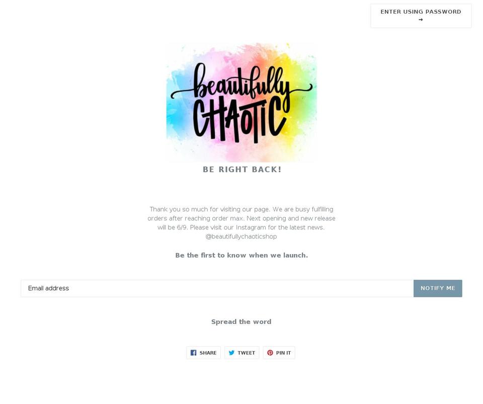 beautifullychaoticshop.com — Shopify storefront screenshot