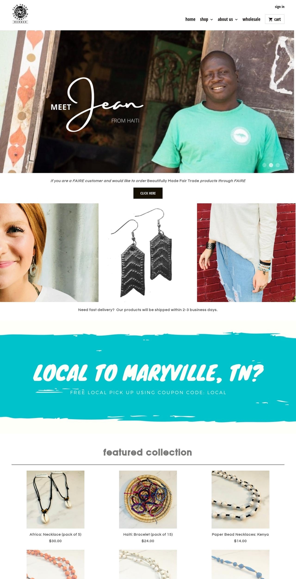 beautifullymadefairtrade.com shopify website screenshot