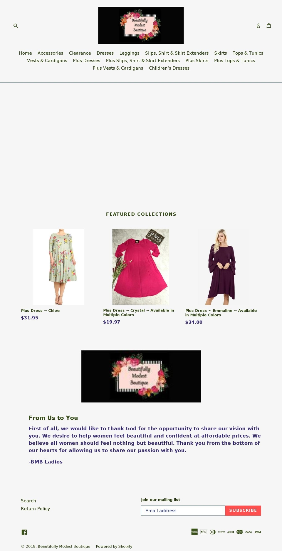 beautifullymodestboutique.com — Shopify storefront screenshot