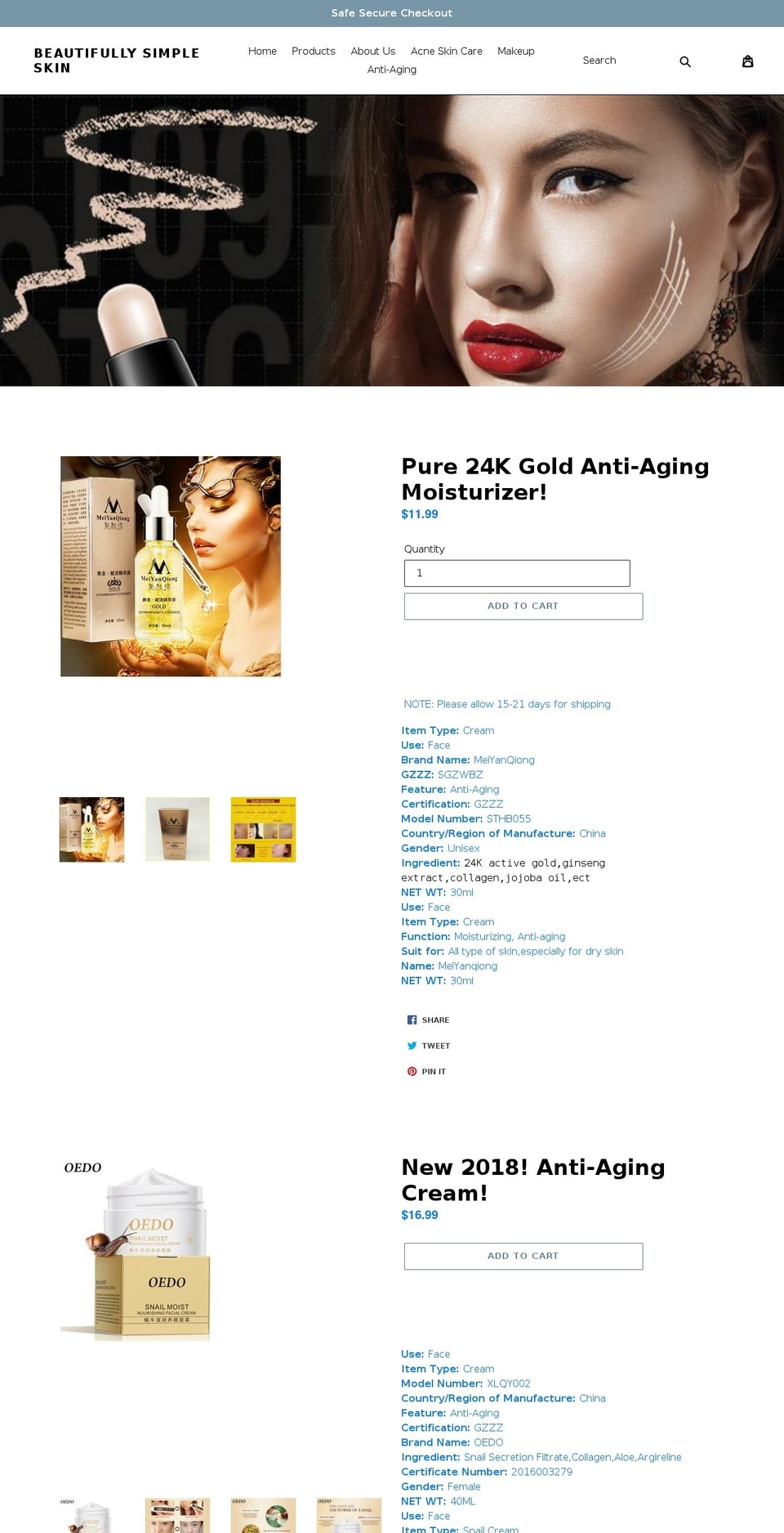 beautifullysimpleskin.com — Shopify storefront screenshot
