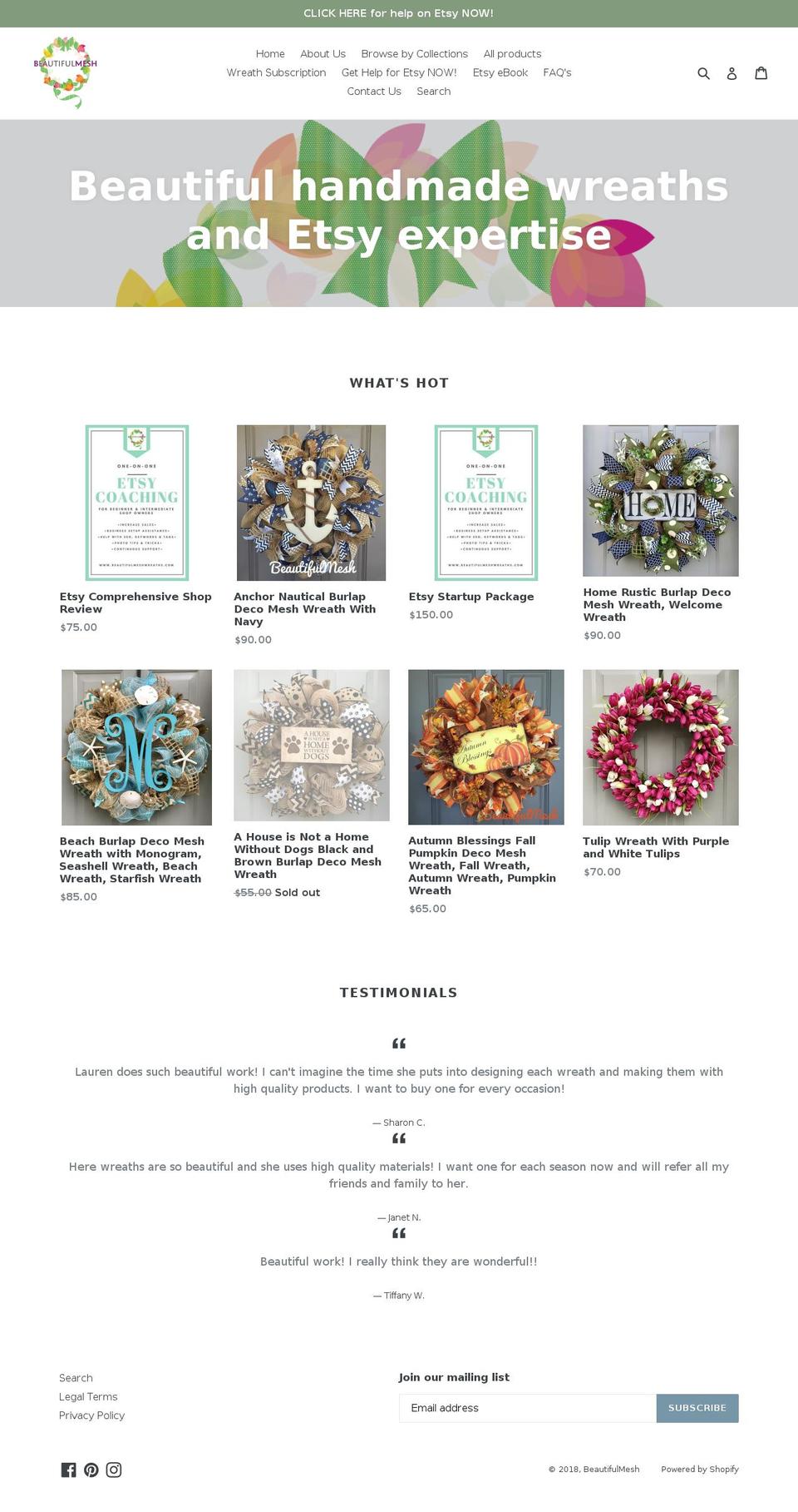 beautifulmeshwreaths.com — Shopify storefront screenshot