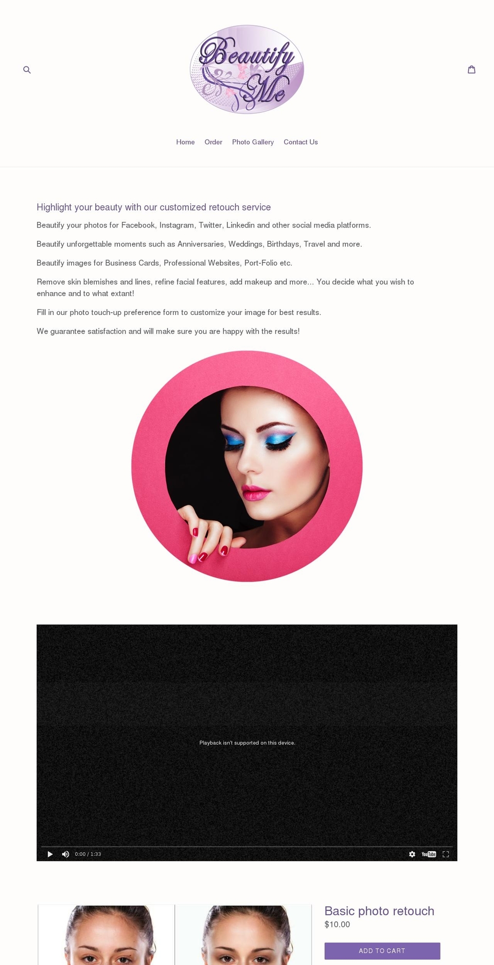 beautifymyphoto.com shopify website screenshot