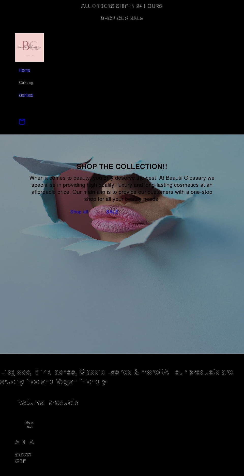 beautiglossary.com shopify website screenshot