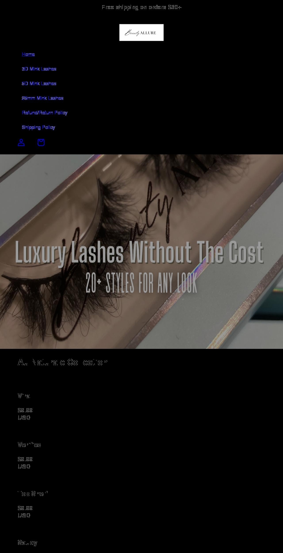 beautyallurecosmetics.com shopify website screenshot