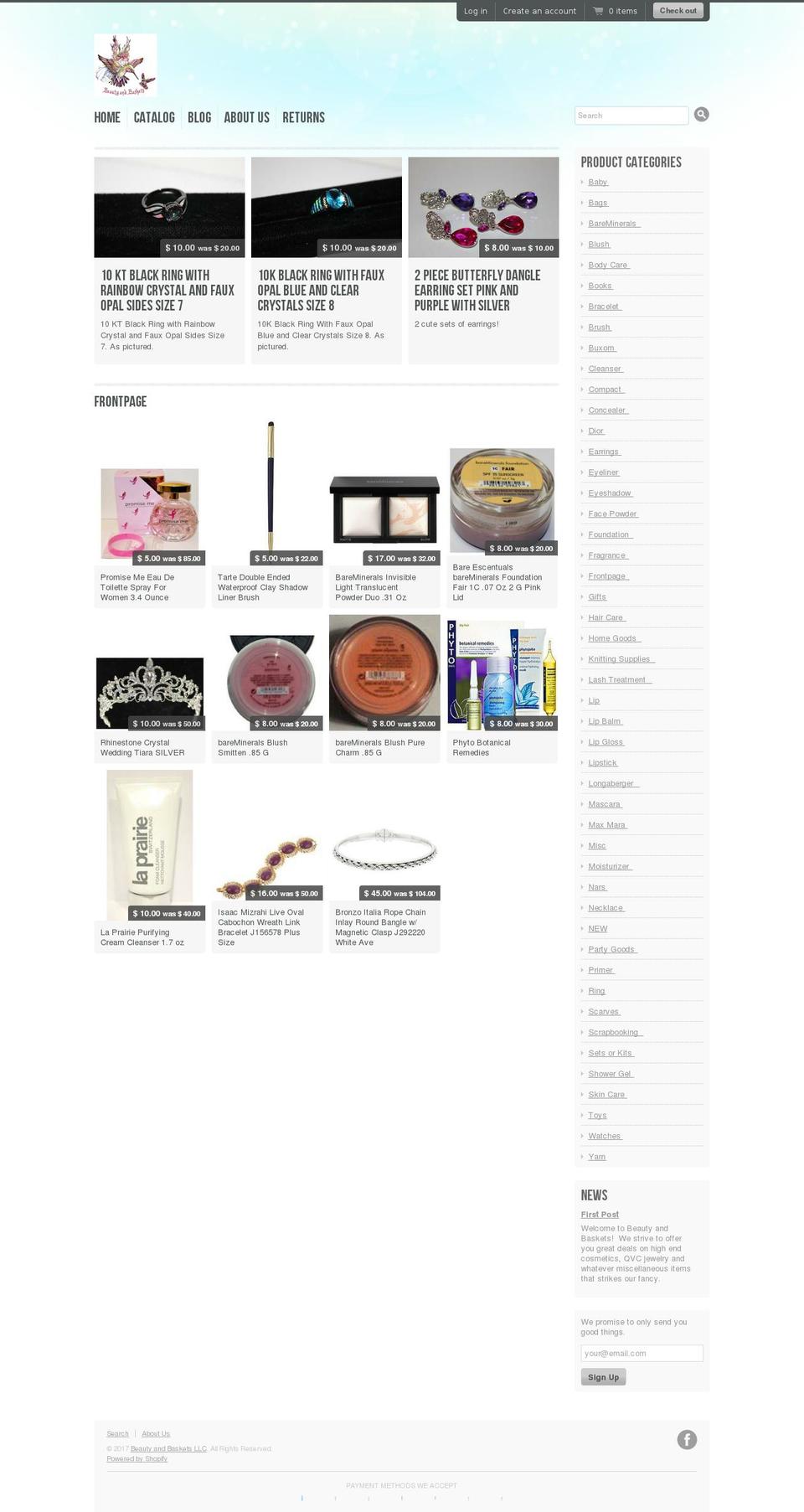 beautyandbaskets.com shopify website screenshot
