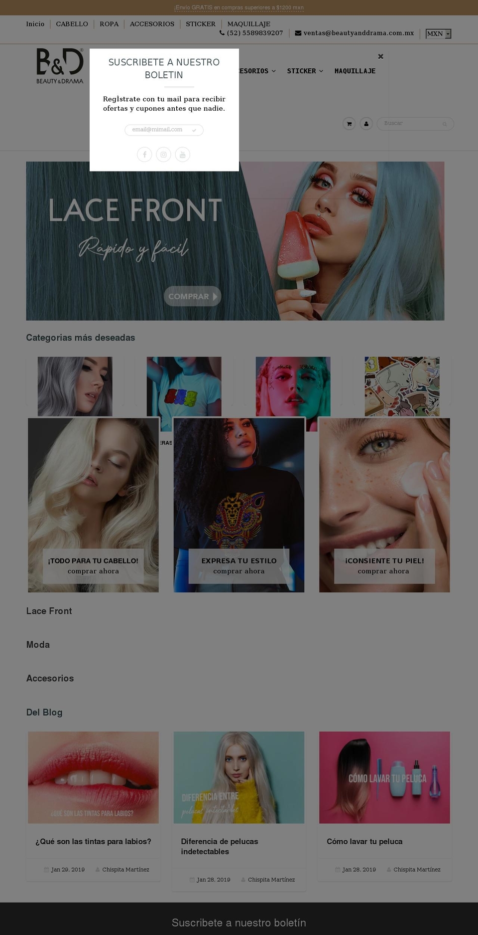 beautyanddrama.com shopify website screenshot