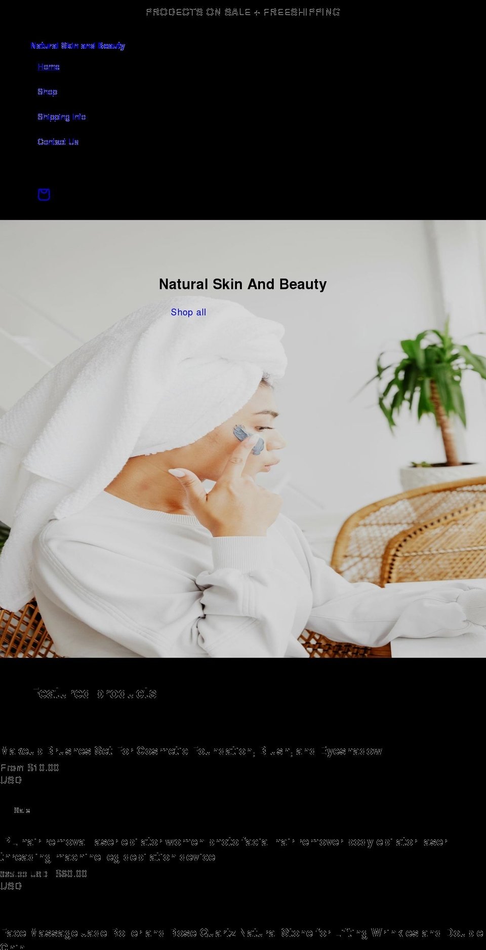 beautyandnaturalskincare.com shopify website screenshot