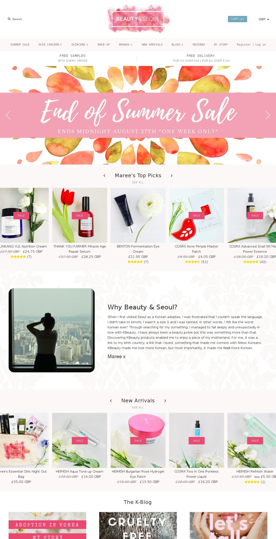 beautyandseoul.co.uk shopify website screenshot