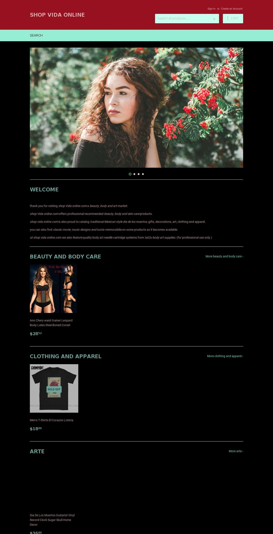 beautybodyandart.com — Shopify storefront screenshot
