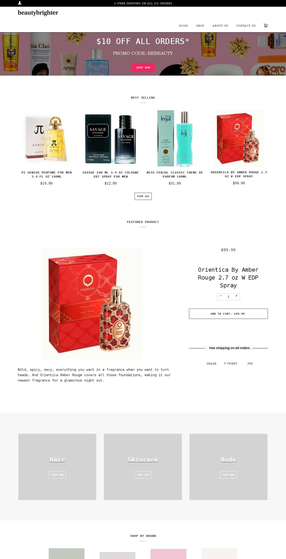 beautybrighter.com shopify website screenshot