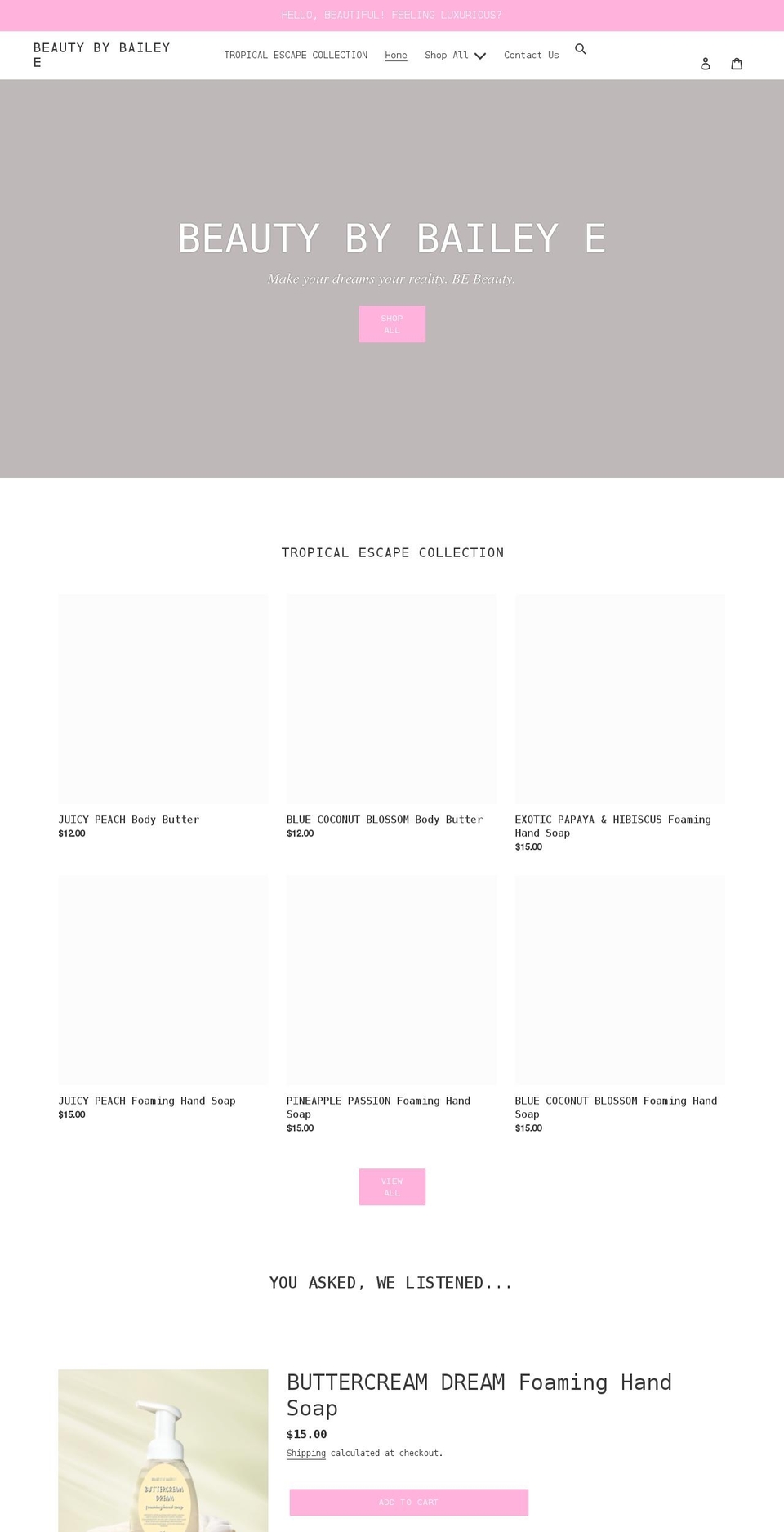 beautybybaileye.com shopify website screenshot