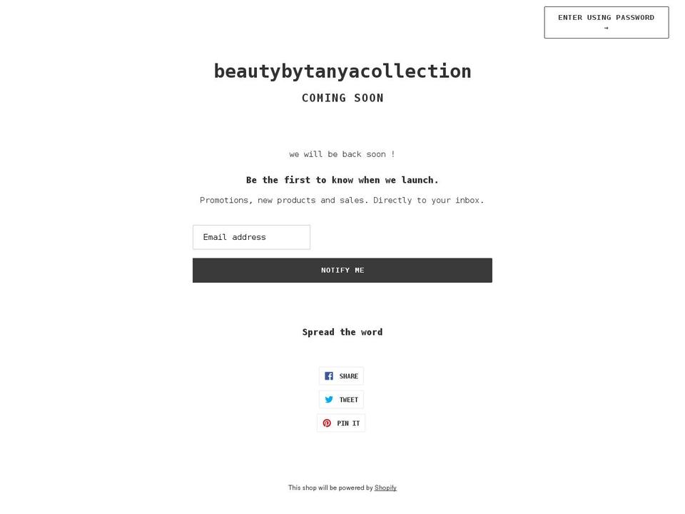 beautybytanyacollection.com shopify website screenshot