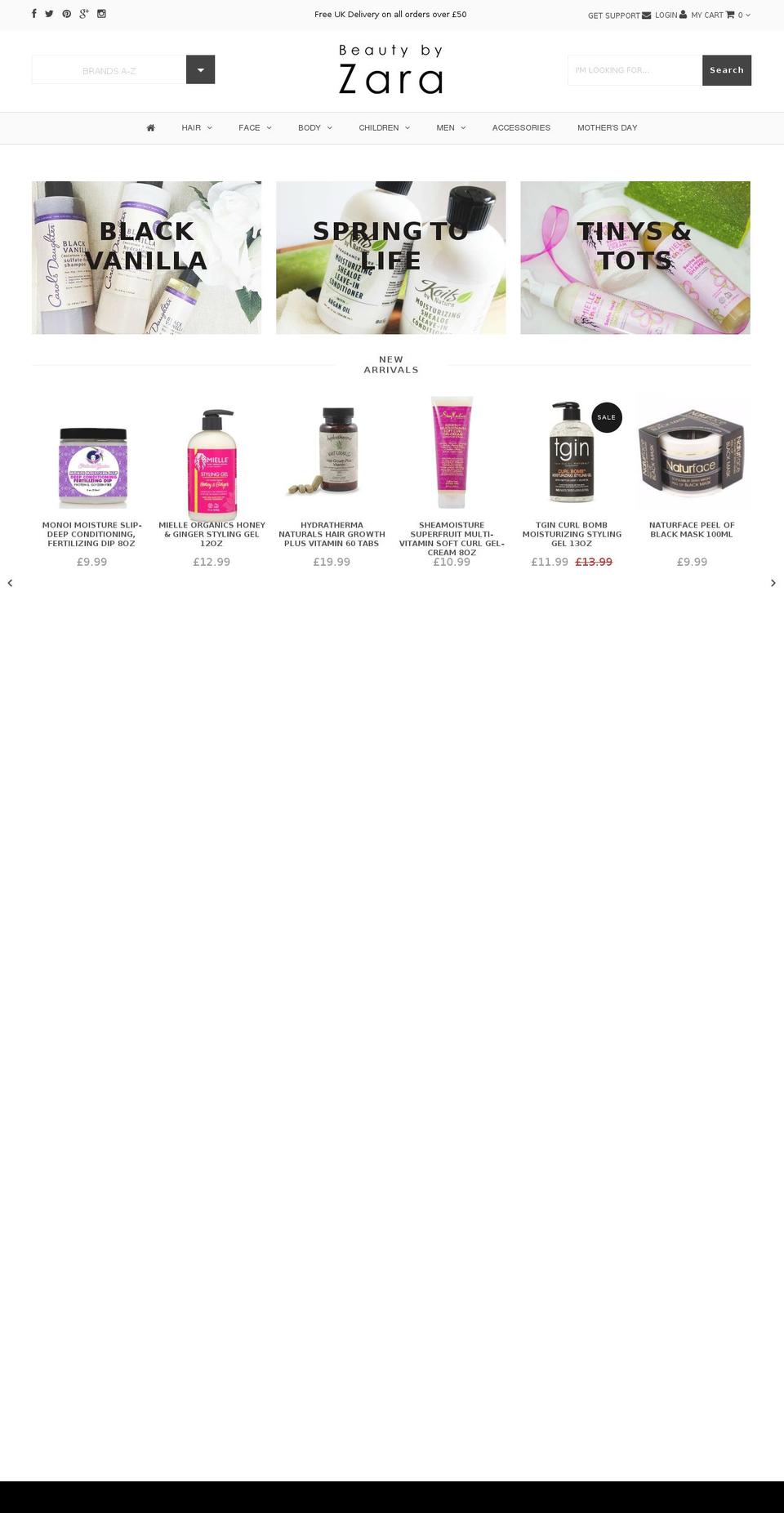 beautybyzara.com shopify website screenshot