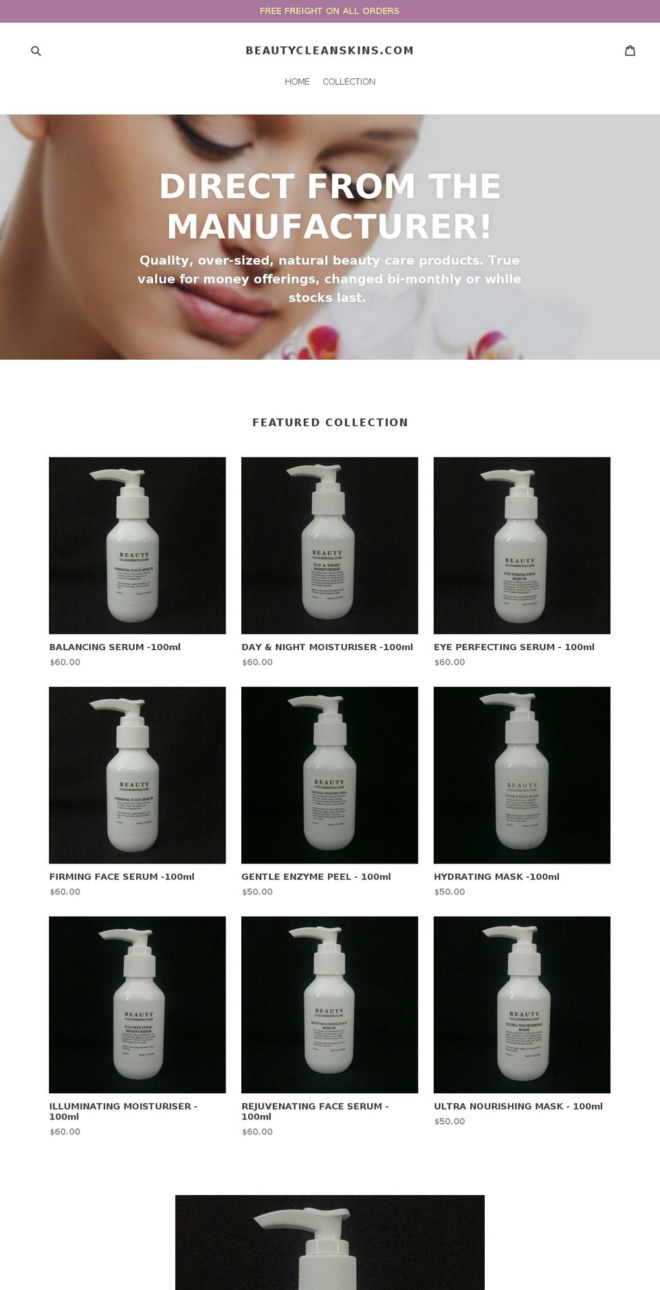 beautycleanskins.com — Shopify storefront screenshot
