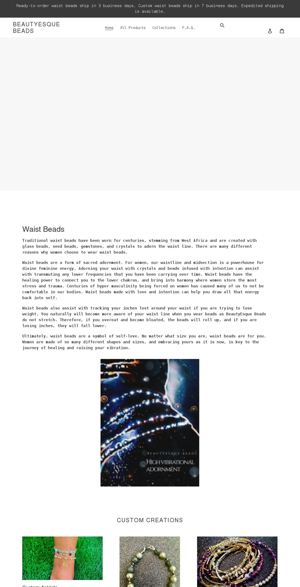 beautyesquebeads.com shopify website screenshot