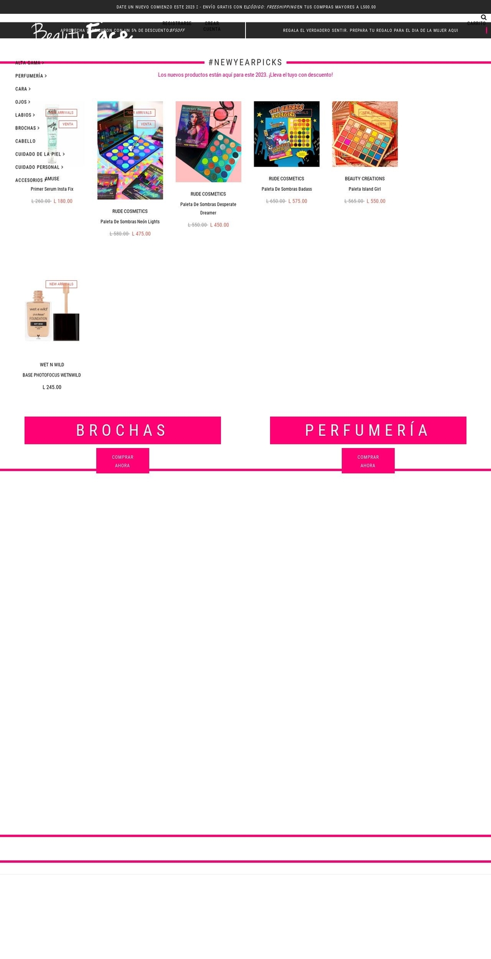 beautyface.hn shopify website screenshot