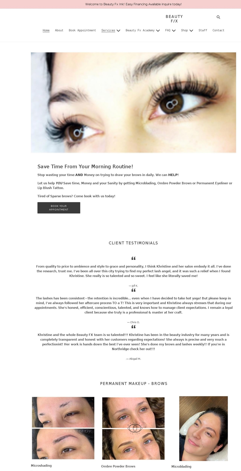 beautyfxink.com shopify website screenshot
