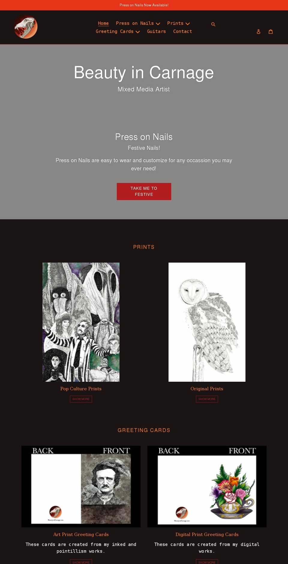 beautyincarnage.com shopify website screenshot