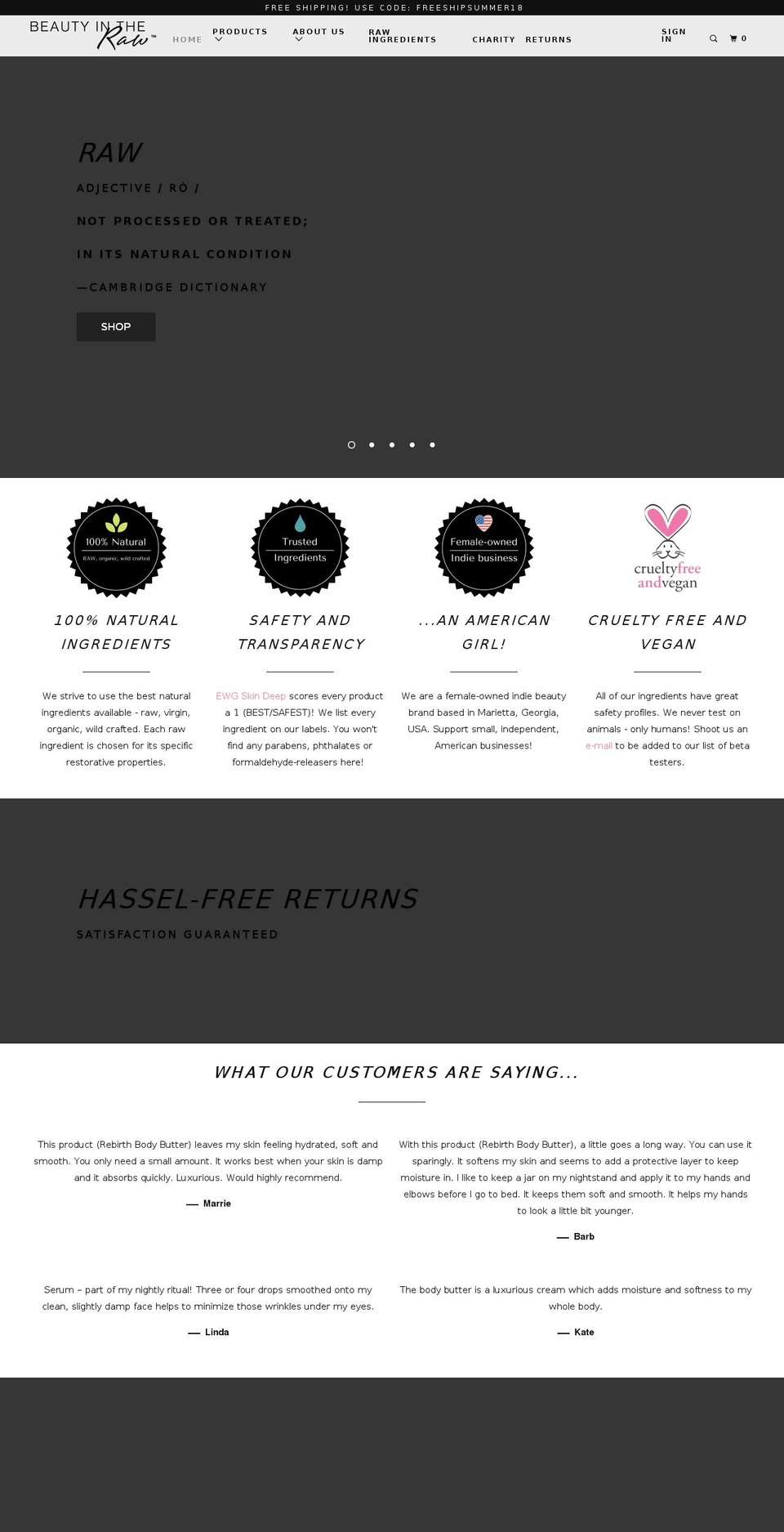 beautyintheraw.net shopify website screenshot