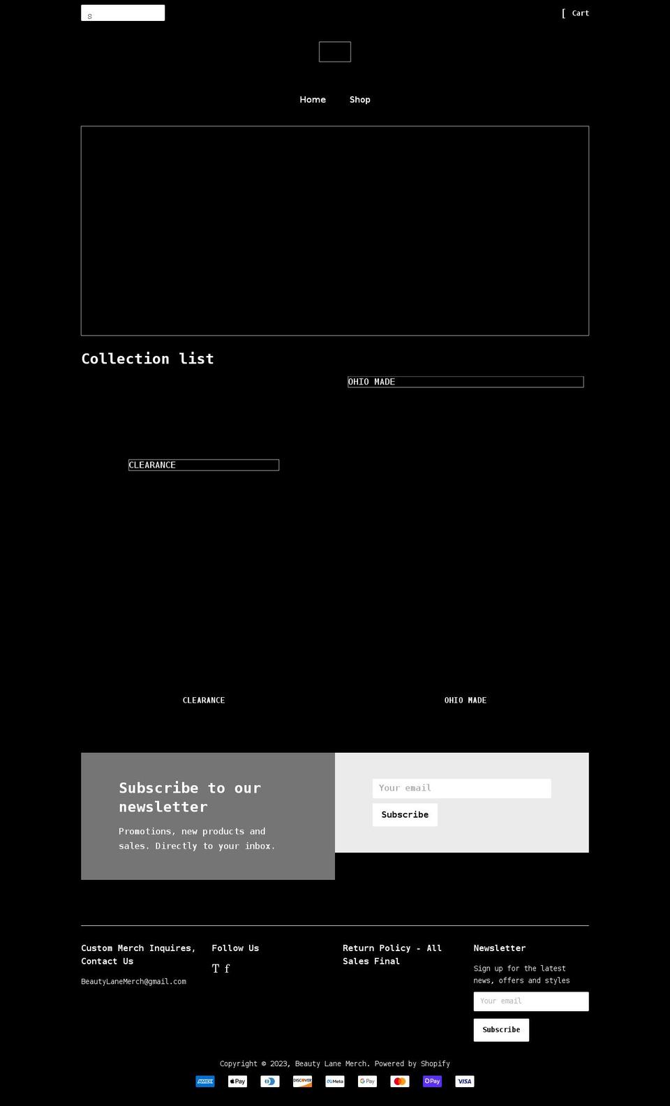 beautylanemerch.com shopify website screenshot