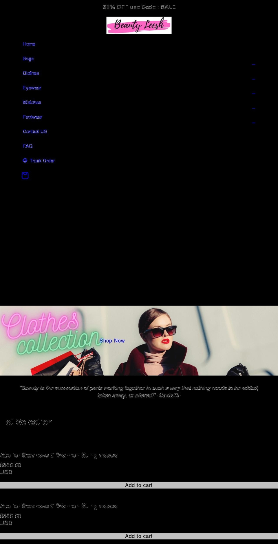 beautyleesh.com — Shopify storefront screenshot