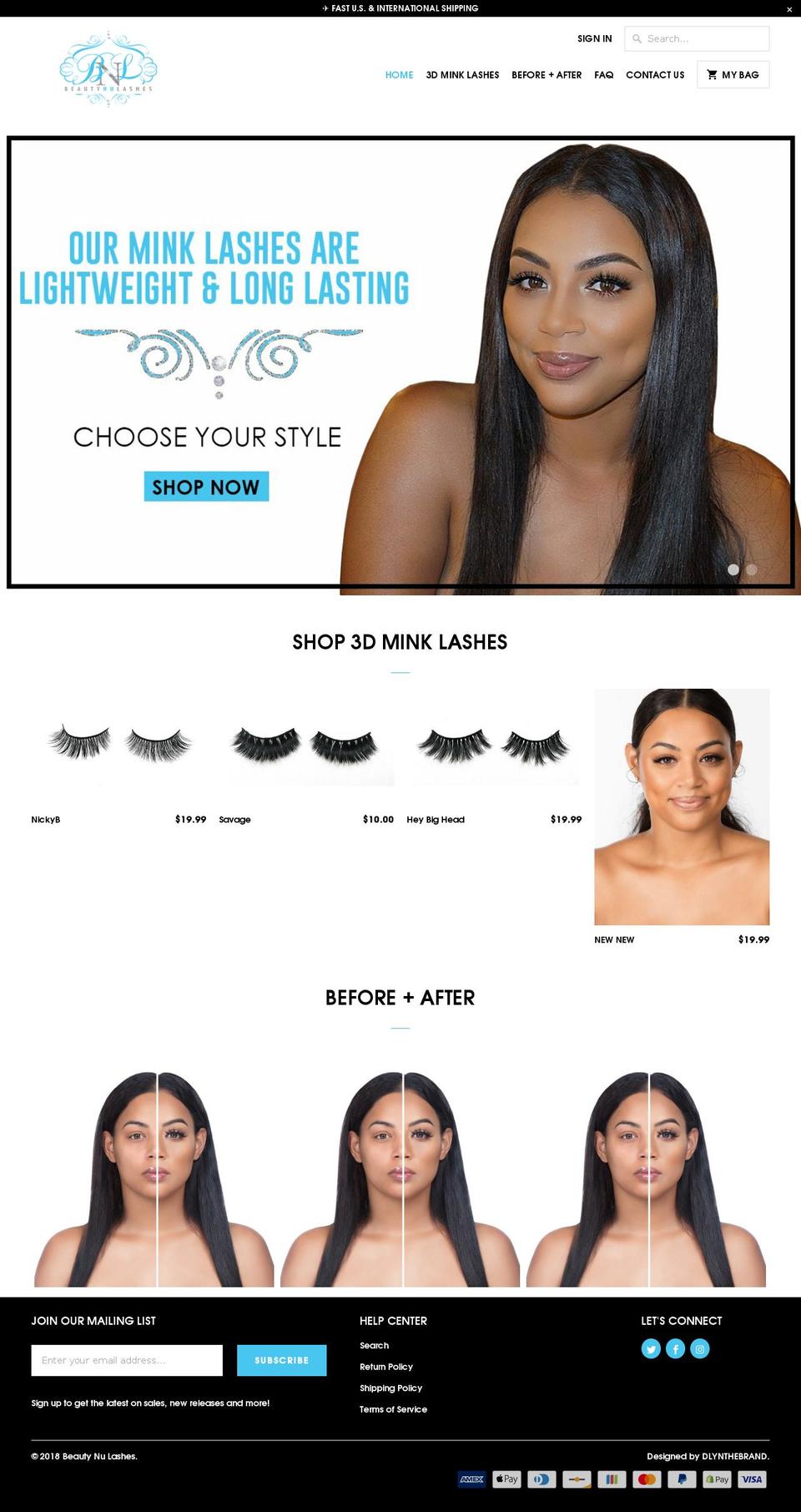 beautynulashes.com shopify website screenshot