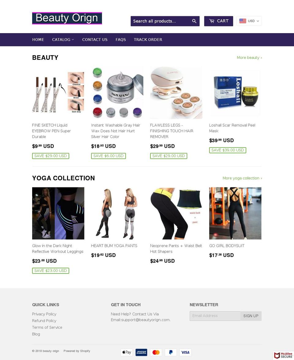 beautyorign.com — Shopify storefront screenshot