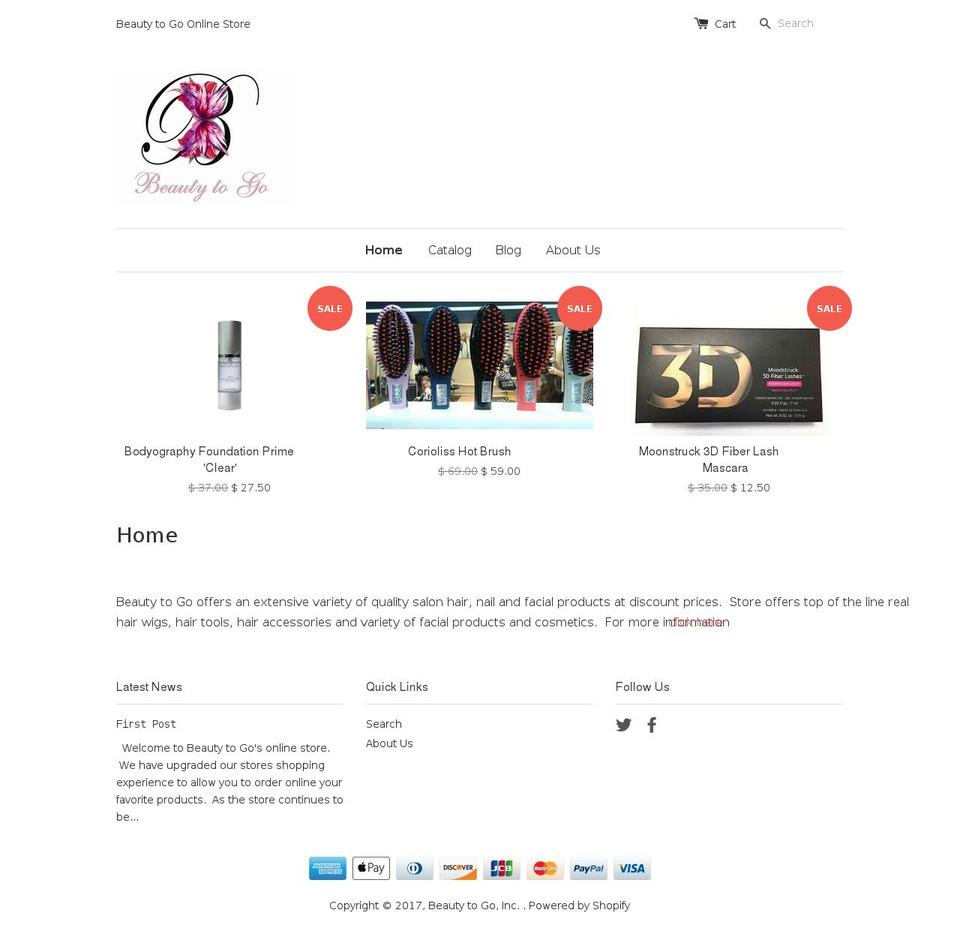 beautytogoonline.com shopify website screenshot