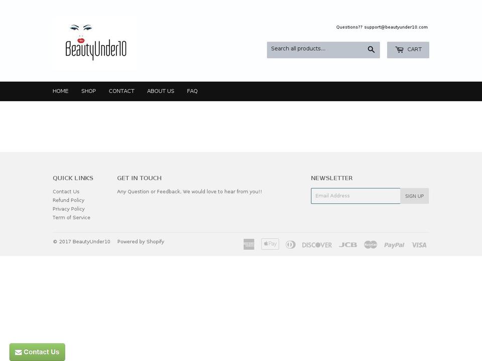 beautyunder10.com shopify website screenshot