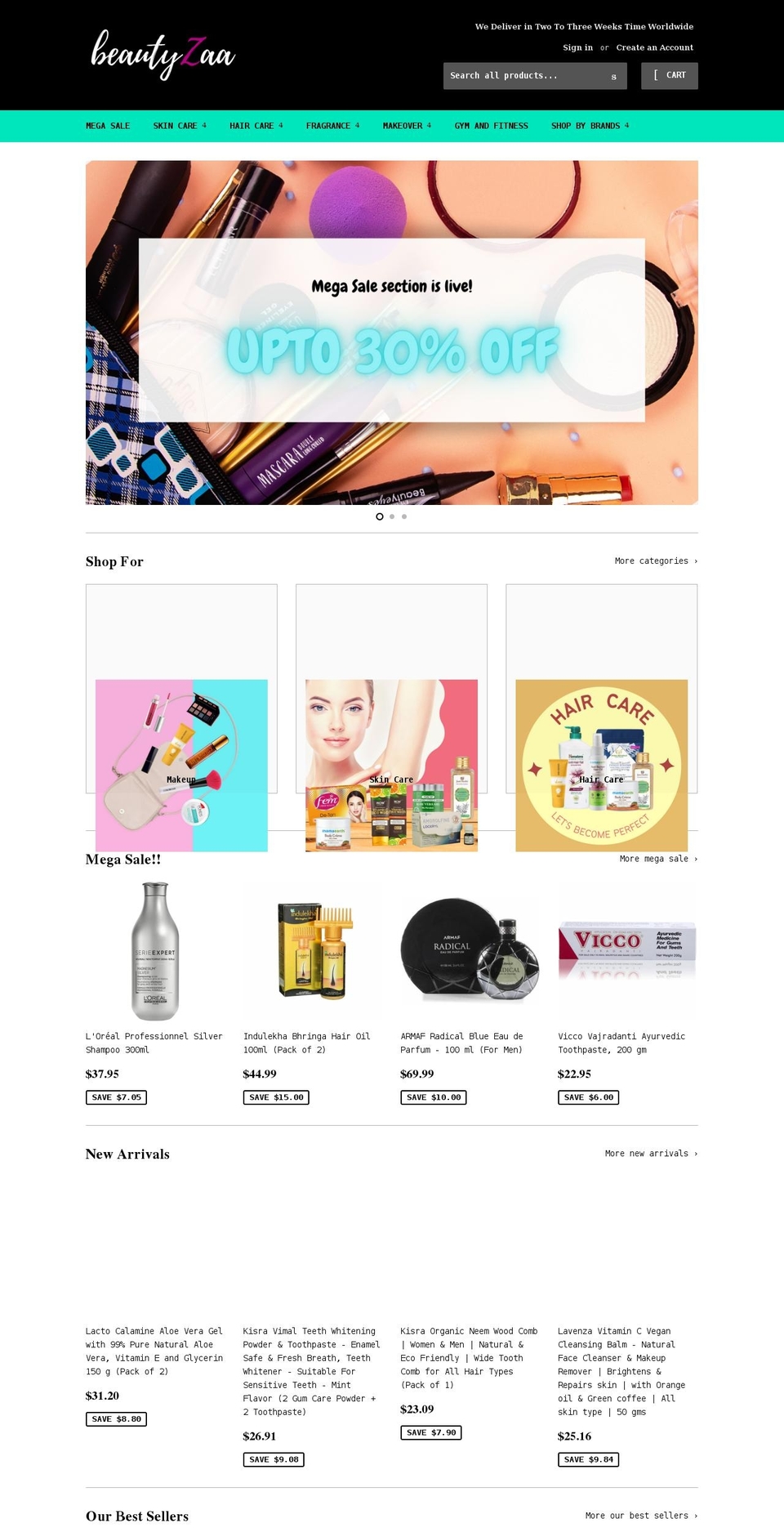 beautyzaa.com shopify website screenshot