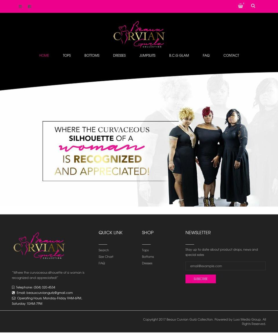 beauxcurviangurlz.com — Shopify storefront screenshot