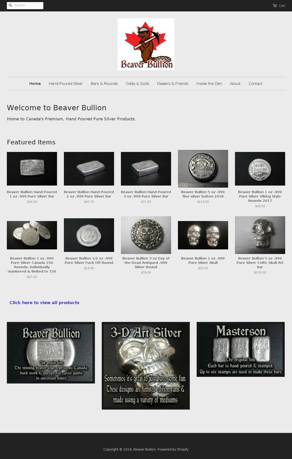 beaverbullion.com shopify website screenshot